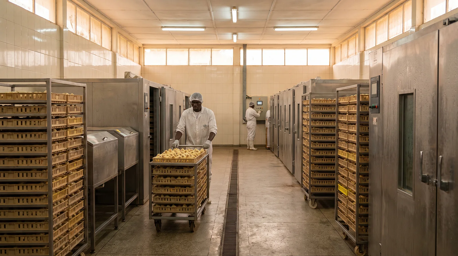 Hatchery, setter trolleys